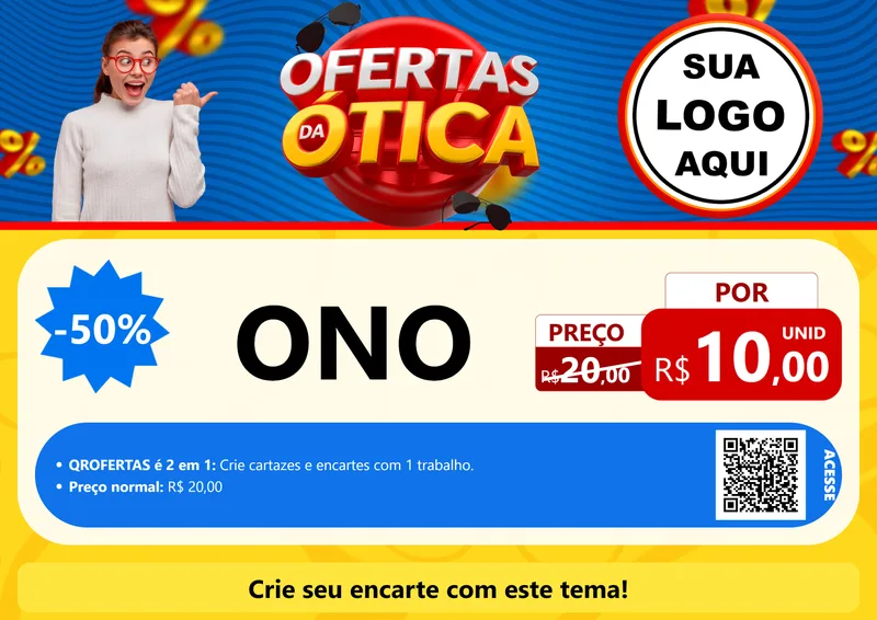 Modelo de Cartaz para Cartaz A4 Horizontal com o tema Ofertas da Ótica para Óticas