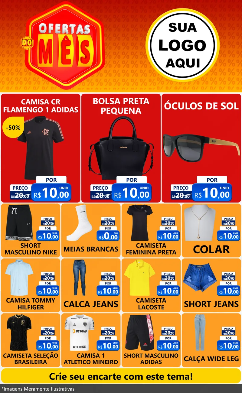 Modelo de Encarte para Encarte Grande com o tema Ofertas do Mês para Roupas e acessórios