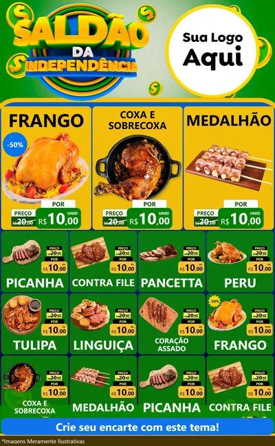 Modelo de Encarte para Encarte Grande com o tema Saldão da Indepêndencia para Assados