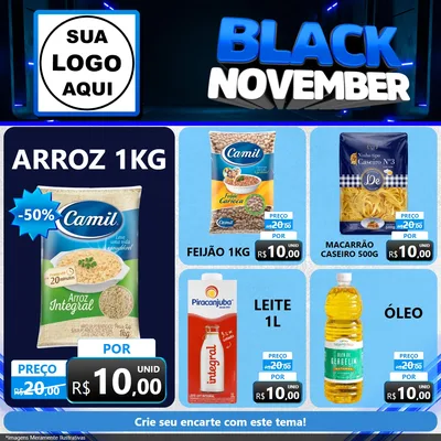 Modelo de Rede Social para Feed Facebook com o tema Black November para Supermercado