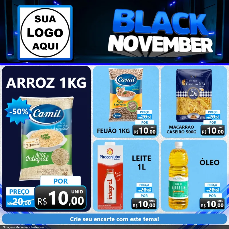 Modelo de Rede Social para Feed Facebook com o tema Black November para Supermercado