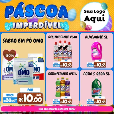 Modelo de Rede Social para Feed Facebook com o tema Páscoa Imperdível para Produtos de Limpeza