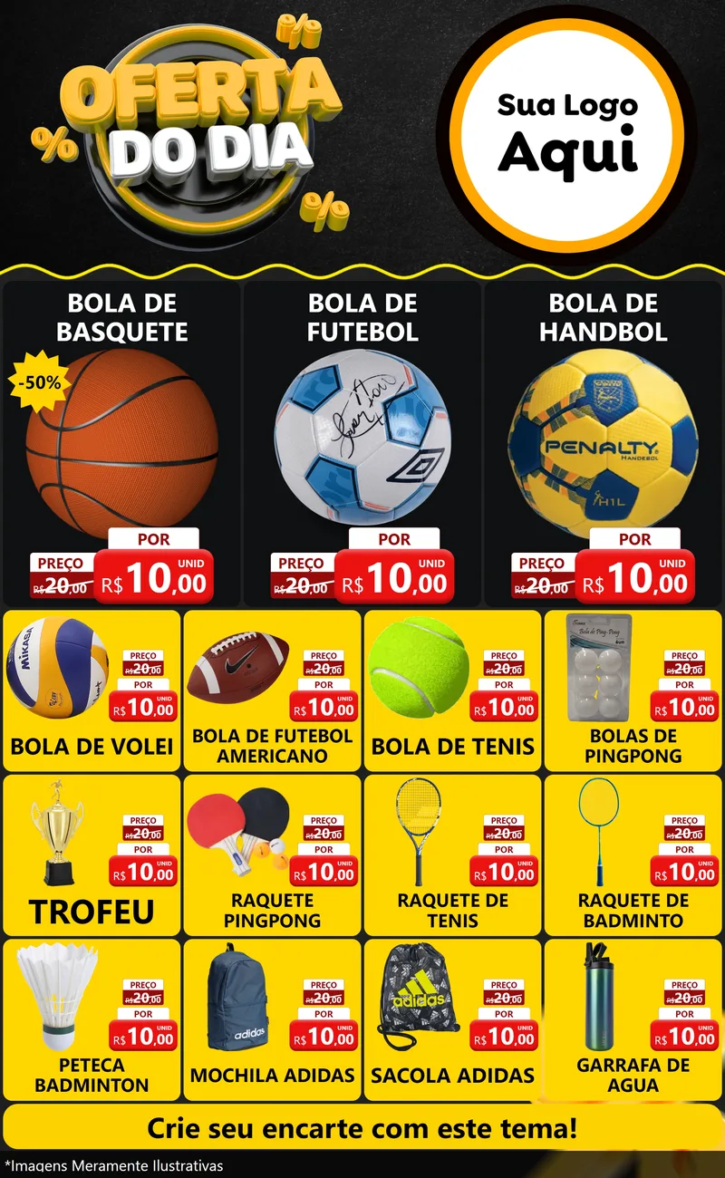 Modelo de Encarte para Encarte Grande com o tema Oferta Do Dia para Artigos Esportivos