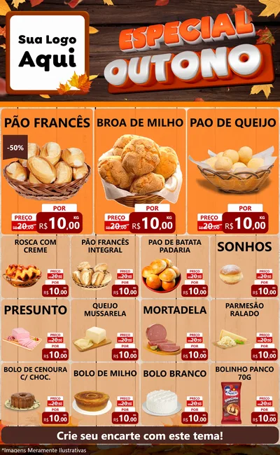 Modelo de Encarte para Encarte Grande com o tema Especial Outono para Padaria