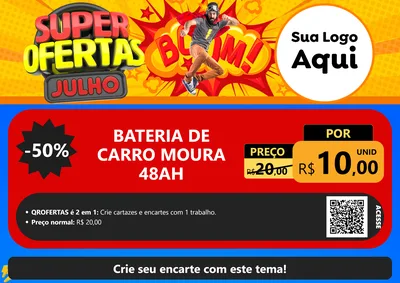 Modelo de Cartaz para Cartaz A4 Horizontal com o tema Super Ofertas Julho para Baterias Elétricas