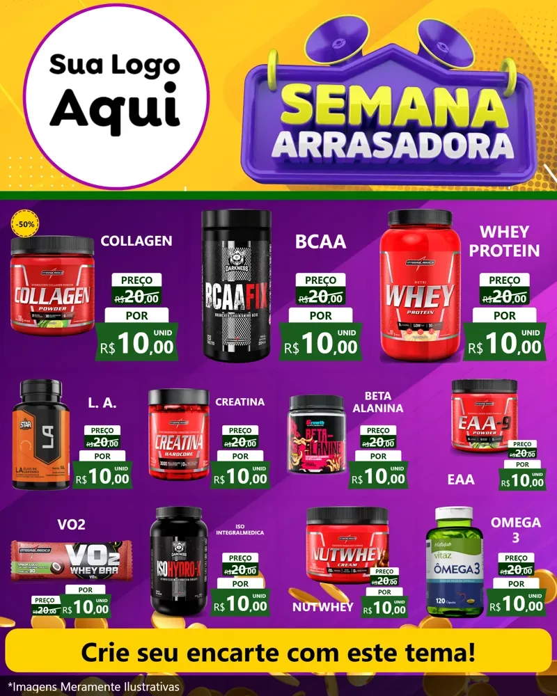 Modelo de Rede Social para Feed Instagram com o tema Semana Arrasadora para Suplementos alimentares