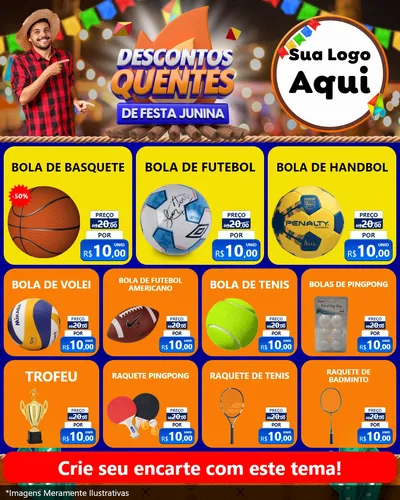 Modelo de Rede Social para Feed Instagram com o tema Descontos Quentes de Festa Junina para Artigos Esportivos