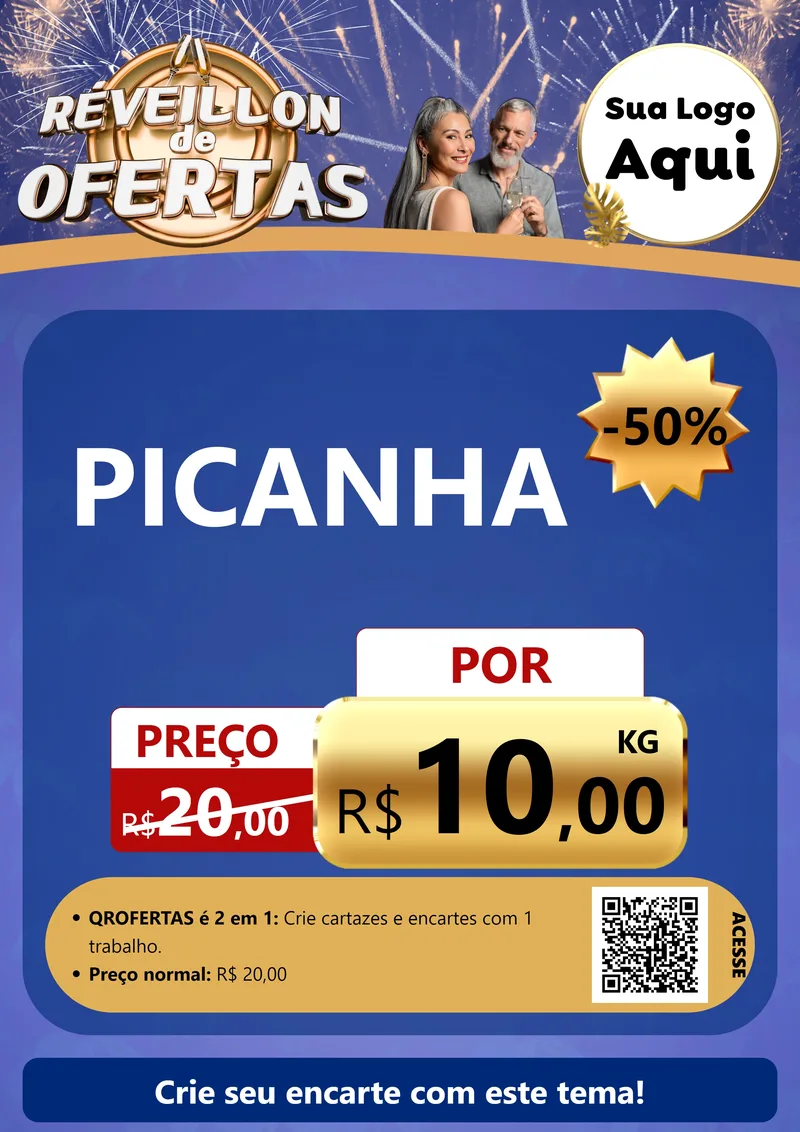 Modelo de Cartaz para Cartaz A4 Vertical com o tema Réveillon de Ofertas para Açougue