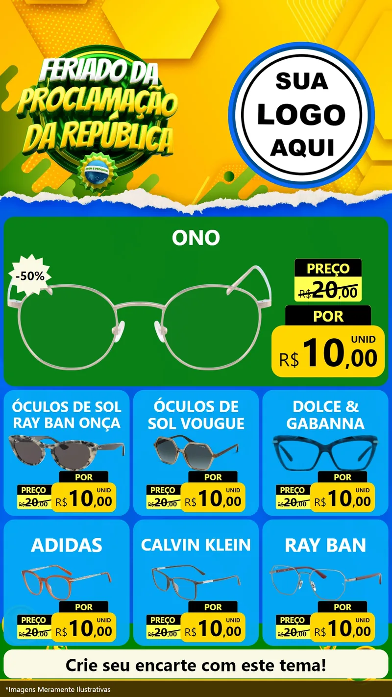 Modelo de Rede Social para Stories com o tema Feriado da Proclamação da República para Óticas