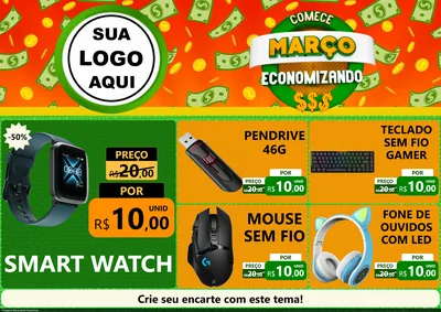 Modelo de Encarte para Encarte A4 Horizontal com o tema Comece Março Economizando para Informática