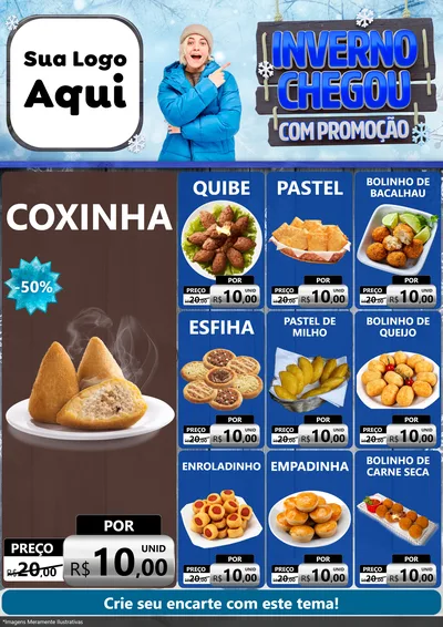 Modelo de Encarte para Encarte A4 Vertical com o tema Inverno Chegou Com Promoção para Salgadaria