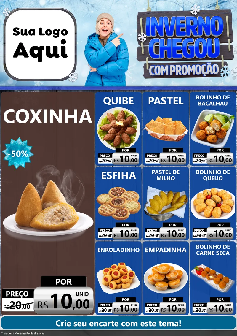Modelo de Encarte para Encarte A4 Vertical com o tema Inverno Chegou Com Promoção para Salgadaria