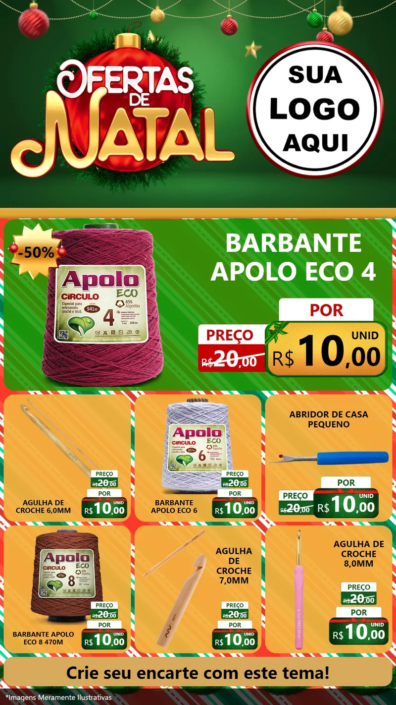 Modelo de Rede Social para Stories com o tema Ofertas de Natal para Armarinho e Aviamentos