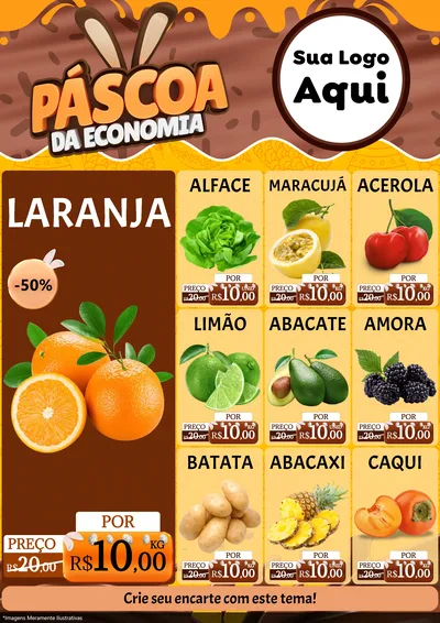 Modelo de Encarte para Encarte A4 Vertical com o tema Páscoa da Economia para Hortifrúti