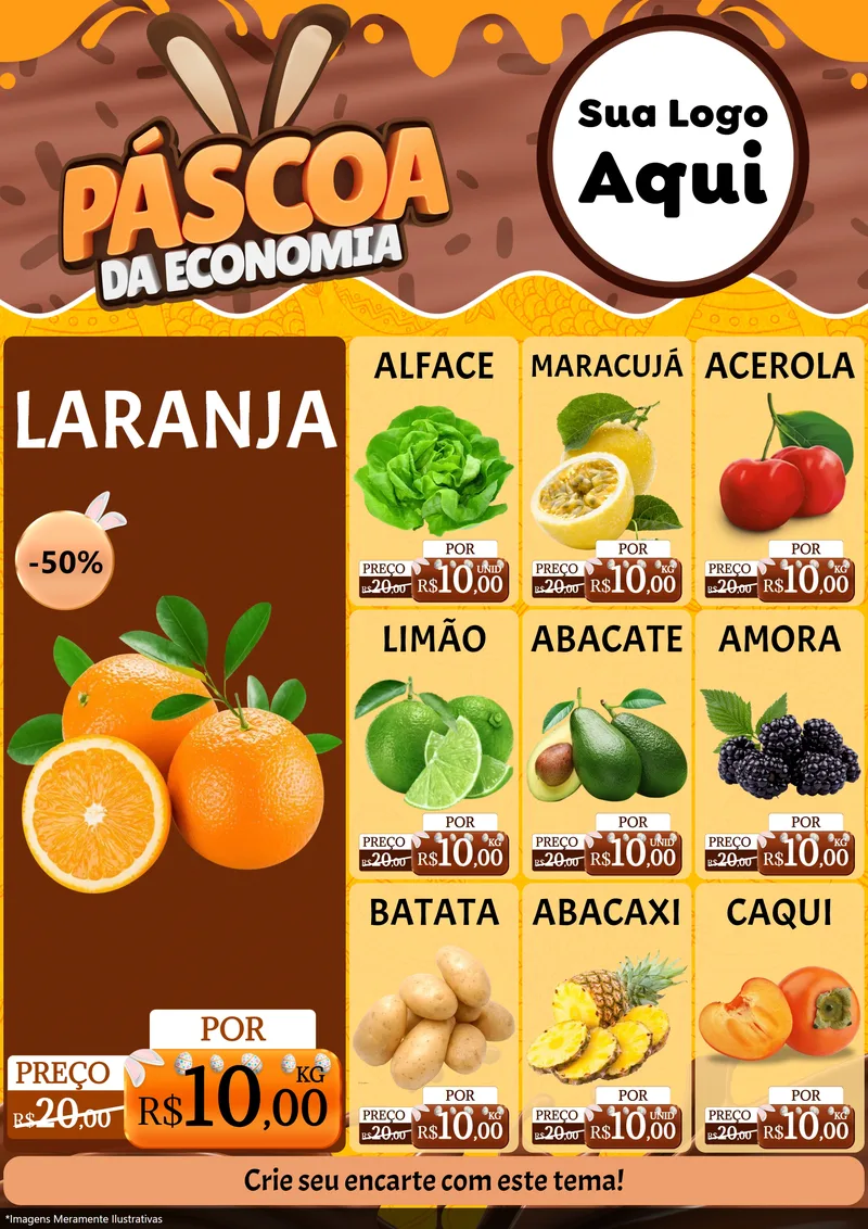 Modelo de Encarte para Encarte A4 Vertical com o tema Páscoa da Economia para Hortifrúti