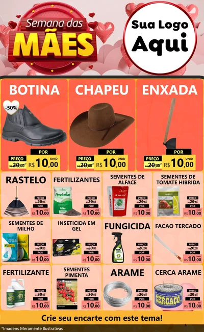 Modelo de Encarte para Encarte Grande com o tema Semana das Mães para Agropecuária