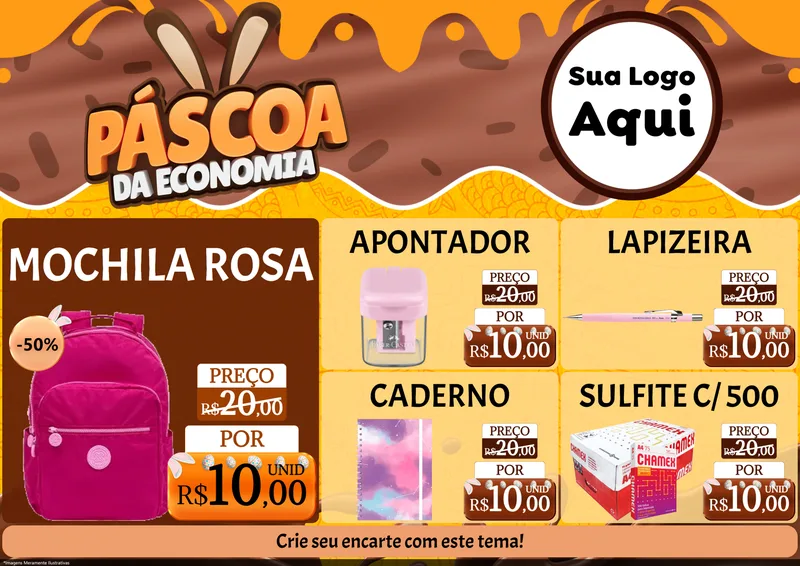Modelo de Encarte para Encarte A4 Horizontal com o tema Páscoa da Economia para Papelaria