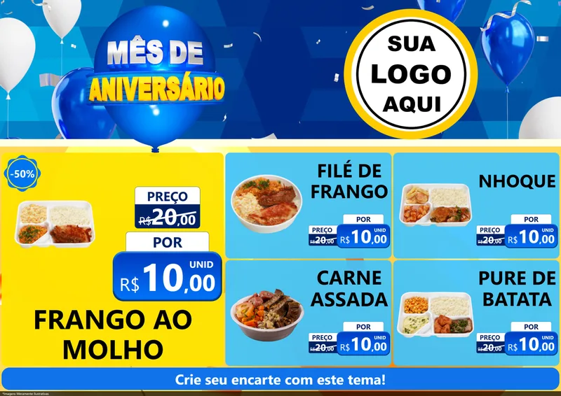 Modelo de Encarte para Encarte A4 Horizontal com o tema Mês de Aniversário para Restaurante