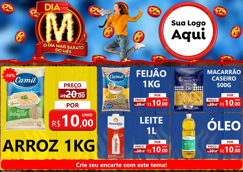 Modelo de Encarte para Encarte A4 Horizontal com o tema Dia M - O Dia Mais Barato Do Mês para Supermercado