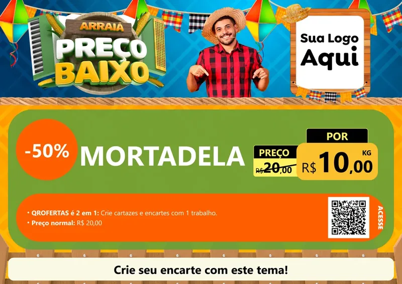 Modelo de Cartaz para Cartaz A4 Horizontal com o tema Arraiá de Preço Baixo - Junina para Frios e Laticínios