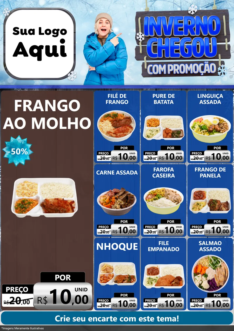 Modelo de Encarte para Encarte A4 Vertical com o tema Inverno Chegou Com Promoção para Restaurante