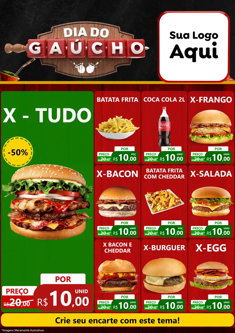 Modelo de Encarte para Encarte A4 Vertical com o tema Dia do Gaúcho para Hamburgueria