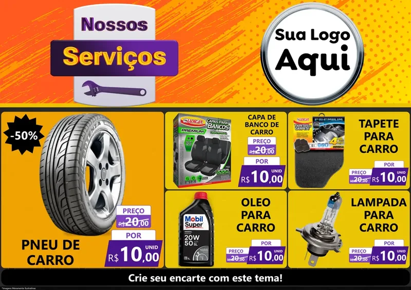 Modelo de Encarte para Encarte A4 Horizontal com o tema Nossos Serviços para Auto peças