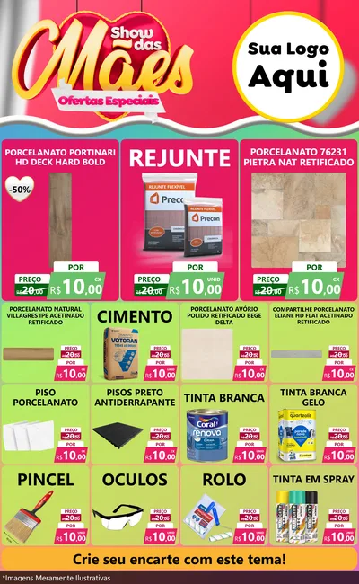 Modelo de Encarte para Encarte Grande com o tema Show das Mães - Ofertas Especiais para Pisos e revestimentos