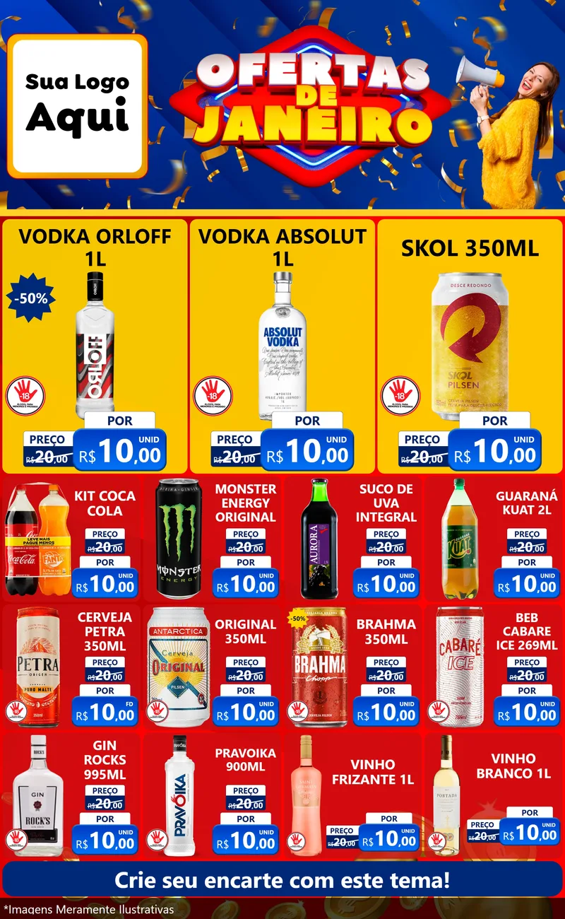Modelo de Encarte para Encarte Grande com o tema Ofertas de Janeiro para Distribuidora de bebidas