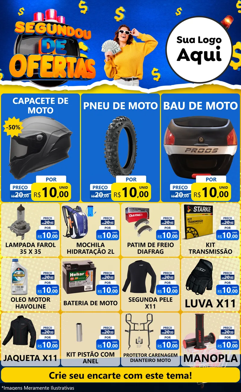 Modelo de Encarte para Encarte Grande com o tema Segundou de Ofertas para Moto peças
