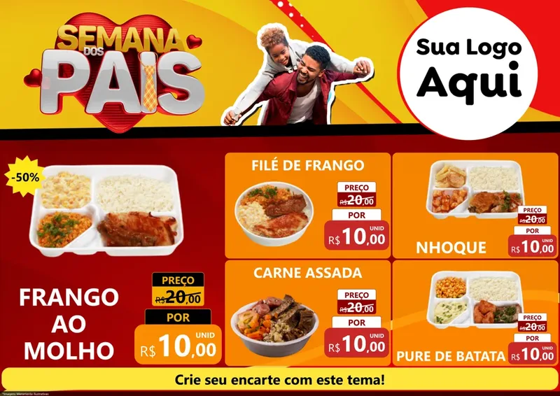 Modelo de Encarte para Encarte A4 Horizontal com o tema Semana Dos Pais para Restaurante