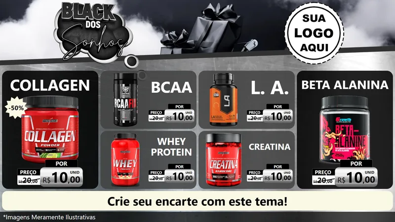 Modelo de TV para TV Horizontal com o tema Black dos Sonhos para Suplementos alimentares