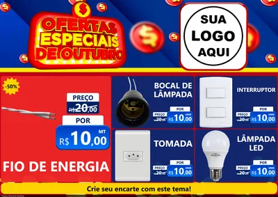 Modelo de Encarte para Encarte A4 Horizontal com o tema Ofertas Especiais de Outubro para Materiais Elétricos