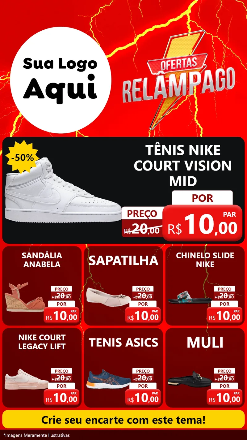 Modelo de Rede Social para Stories com o tema Ofertas Relâmpago para Calçados