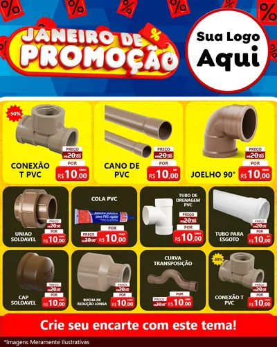 Modelo de Rede Social para Feed Instagram com o tema Janeiro de Promoção para Tubos e conexões