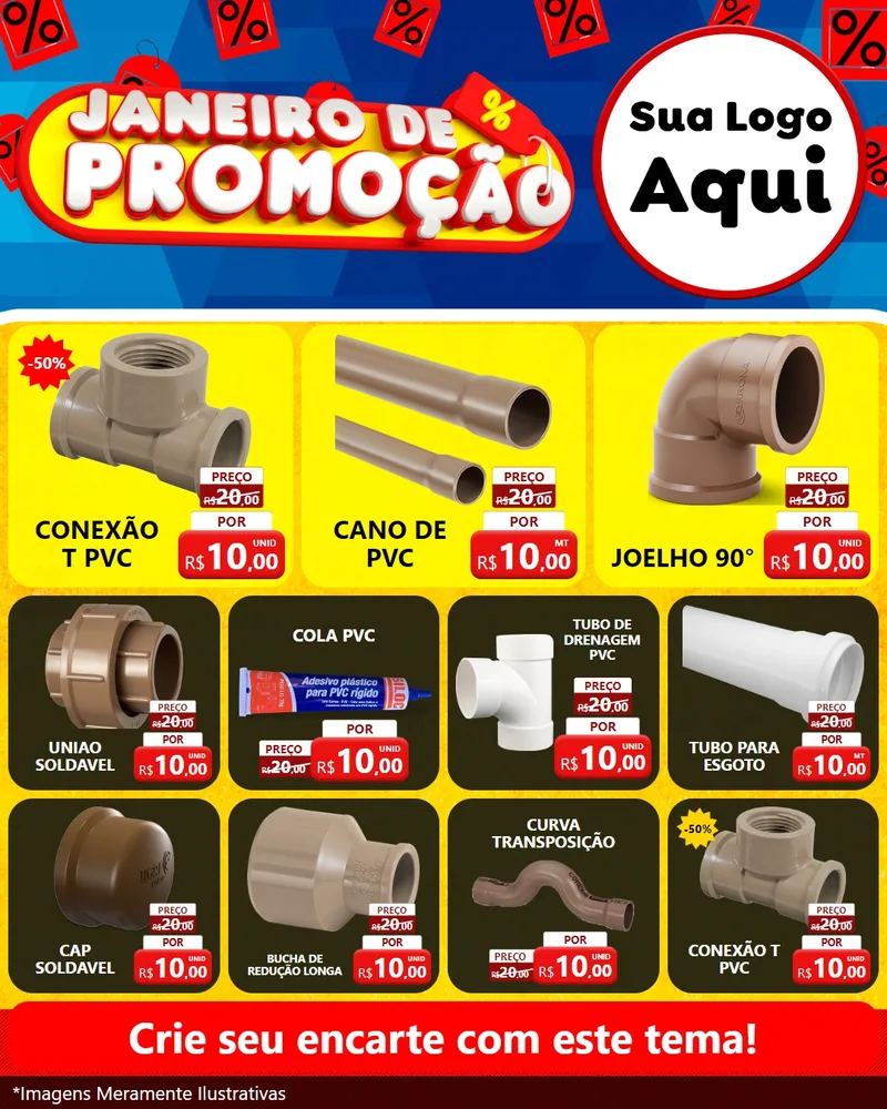 Modelo de Rede Social para Feed Instagram com o tema Janeiro de Promoção para Tubos e conexões