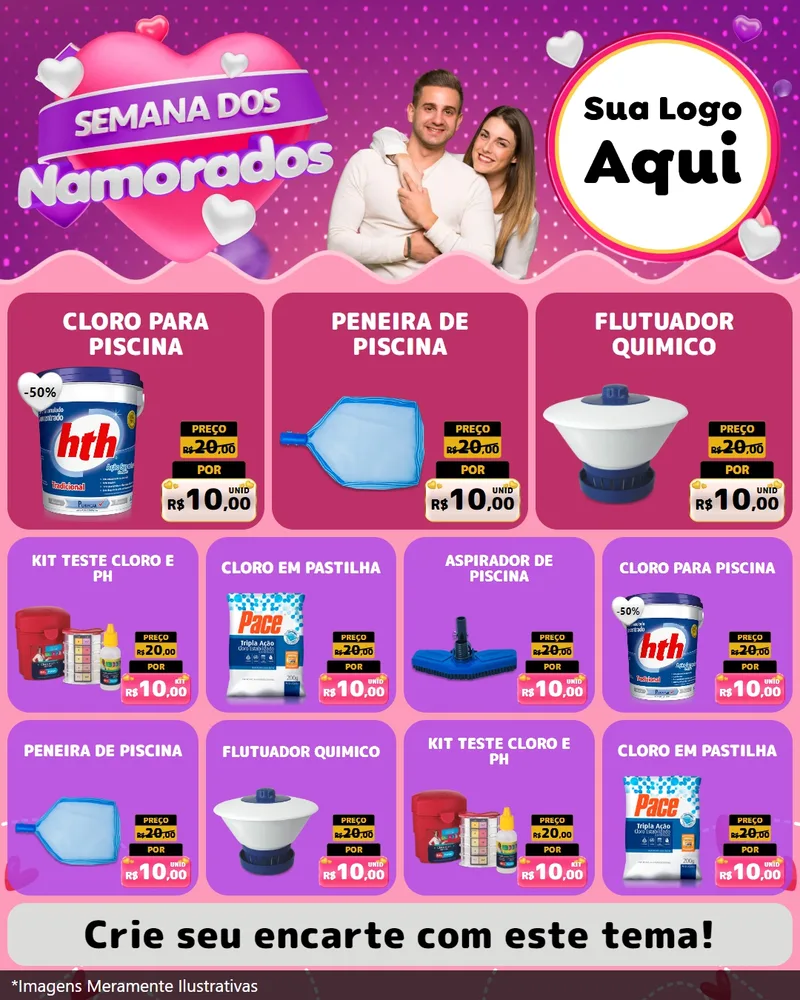 Modelo de Rede Social para Feed Instagram com o tema Semana dos Namorados para Produtos para Piscina