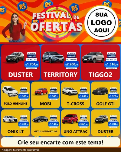 Modelo de Rede Social para Feed Instagram com o tema Festival de Ofertas para Concessionaria de Carros