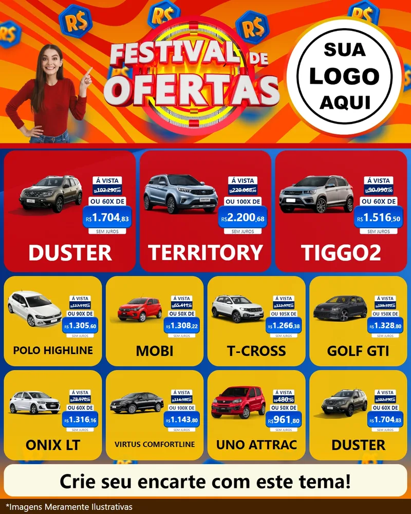 Modelo de Rede Social para Feed Instagram com o tema Festival de Ofertas para Concessionaria de Carros