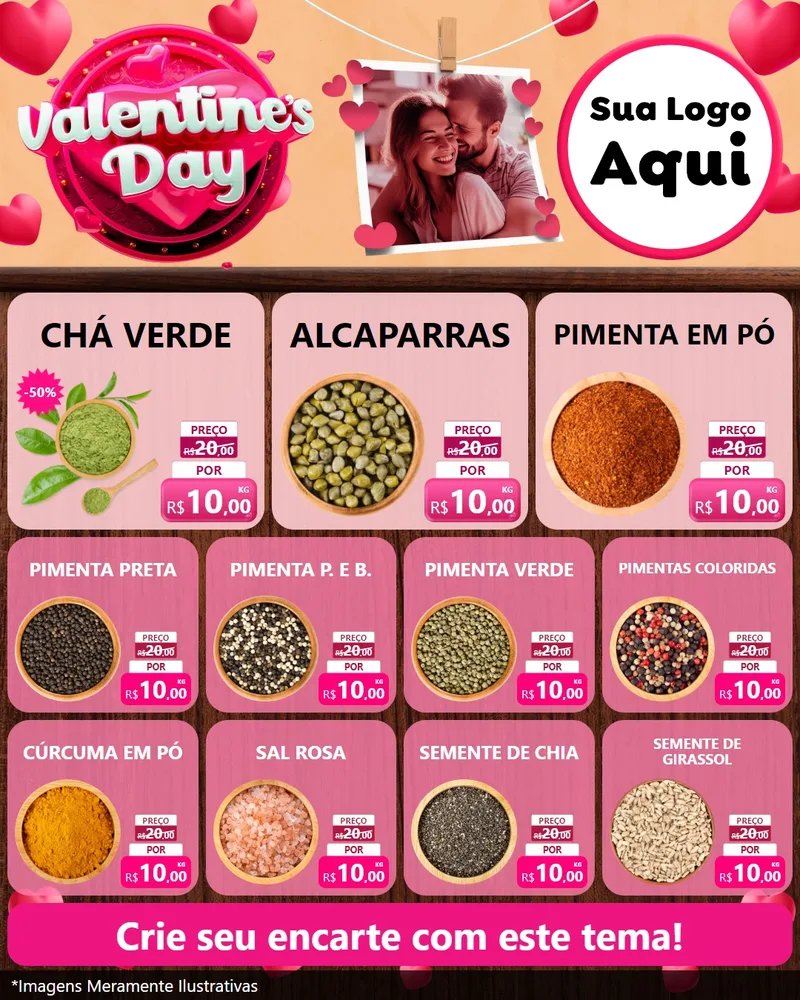 Modelo de Rede Social para Feed Instagram com o tema Valentine's Day para Produtos Naturais