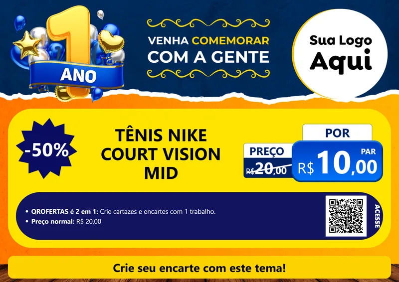 Modelo de Cartaz para Cartaz A4 Horizontal com o tema Um Ano de Aniversário para Calçados