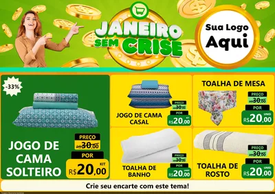 Modelo de Encarte para Encarte A4 Horizontal com o tema Janeiro Sem Crise para Cama, Mesa e Banho