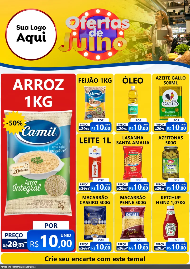 Modelo de Encarte para Encarte A4 Vertical com o tema Ofertas de Julho para Supermercado
