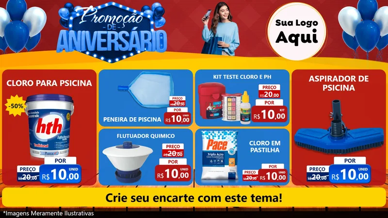 Modelo de TV para TV Horizontal com o tema Promoção de Aniversário para Produtos para Piscina
