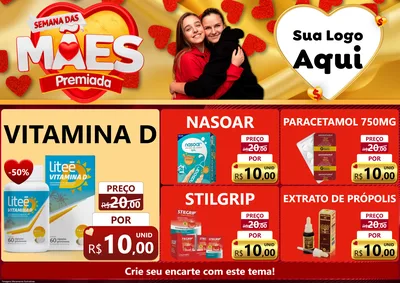 Modelo de Encarte para Encarte A4 Horizontal com o tema Semana das Mães Premiada para Farmácia