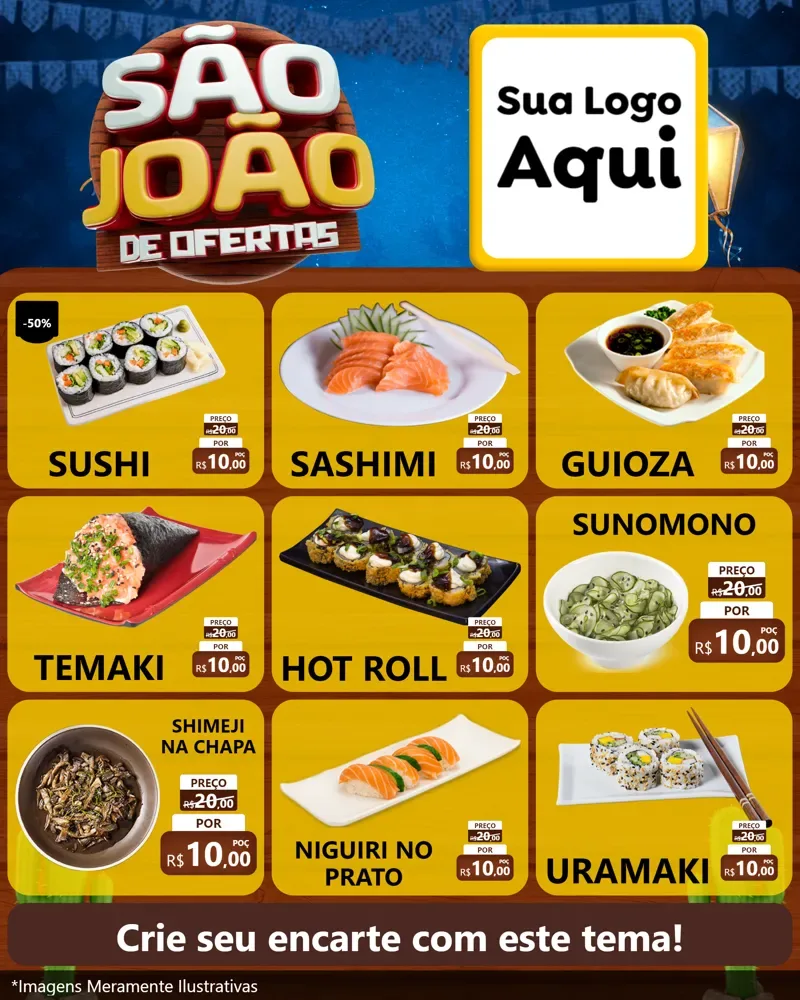 Modelo de Rede Social para Feed Instagram com o tema São João Ofertas Imbatíveis! - Junina para Comida japonesa
