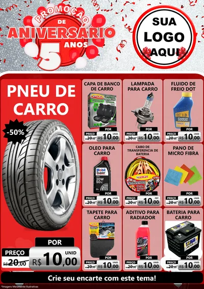 Modelo de Encarte para Encarte A4 Vertical com o tema Promoção de Aniversário - 5 Anos para Auto peças