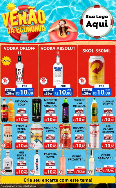 Modelo de Encarte para Encarte Grande com o tema Verão da Economia para Distribuidora de bebidas