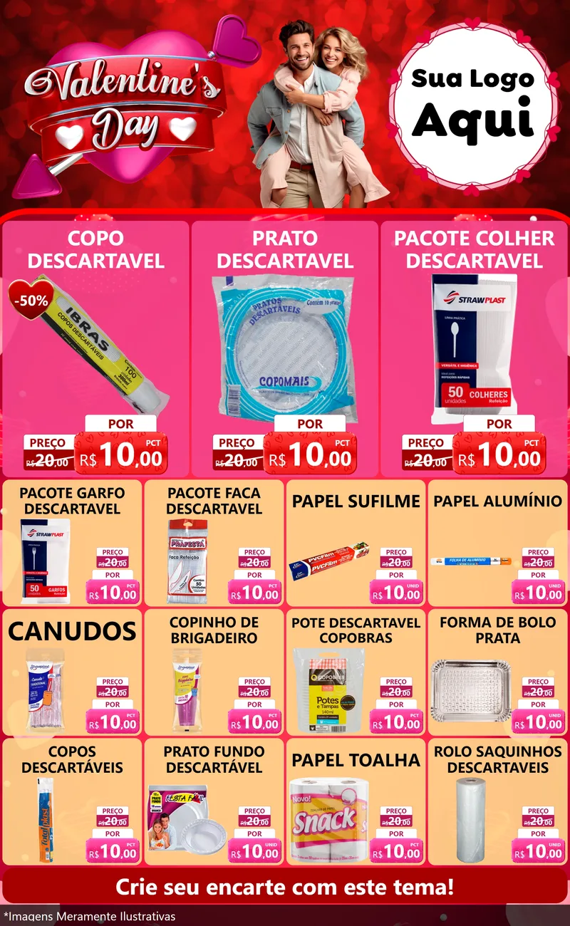Modelo de Encarte para Encarte Grande com o tema Valentine's Day para Embalagens