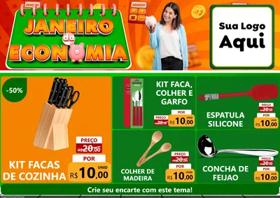 Modelo de Encarte para Encarte A4 Horizontal com o tema Janeiro da Economia para Utilidades Domésticas